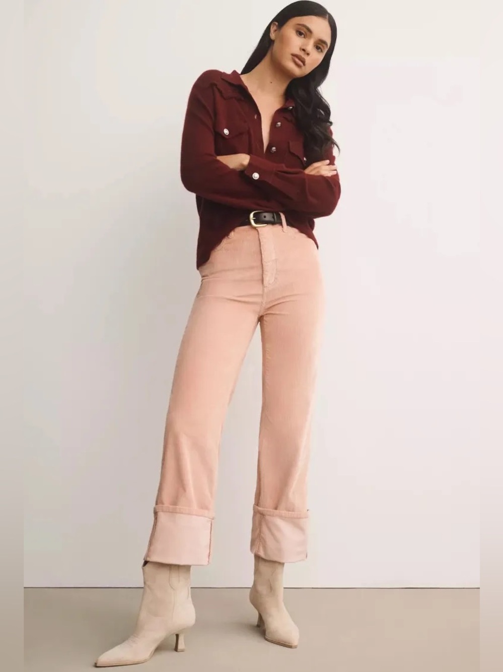 Anthropologie Pilcro Corduroy Cuffed High Rise Straight Leg Jeans 27